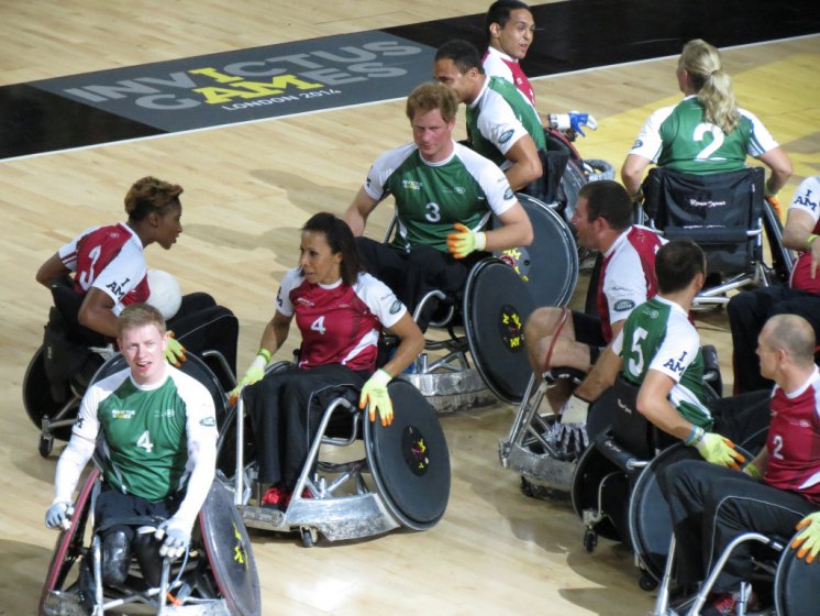 Prince Harry playing wheelchair basketball at the Inivictus games in 2014. Gill Cooper