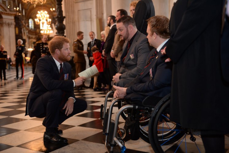 Prince Harry has attend a service at St Paul's Cathedral today to mark the 75th anniversary of Explosive Ordnance Disposal (EOD) across the British Armed Forces. To commemorate its 75th anniversary, the service at St Paul's Cathedral focused on the role of EOD throughout the Second World War, as well as during the conflicts of Northern Ireland and Afghanistan. To mark these three significant periods in the history of bomb disposal, serving and retired members of the EOD community delivered accounts of the conflicts and the part played by EOD units. The service will form part of a series of events held between 2014 - 2015 to mark the continued contribution of bomb disposal in previous and current operations. Following the service, Prince Harry met a selection of families in St Paul's Cathedral of soldiers killed in action from the EOD community, as well as members who have suffered life-changing injuries in service.