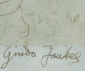 Fawkes two signatures - top is after his torture, showing how weak he was. Wikimedia Commons