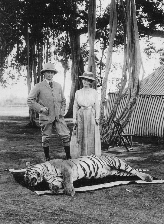 George and Mary in India, with a tiger they killed. 