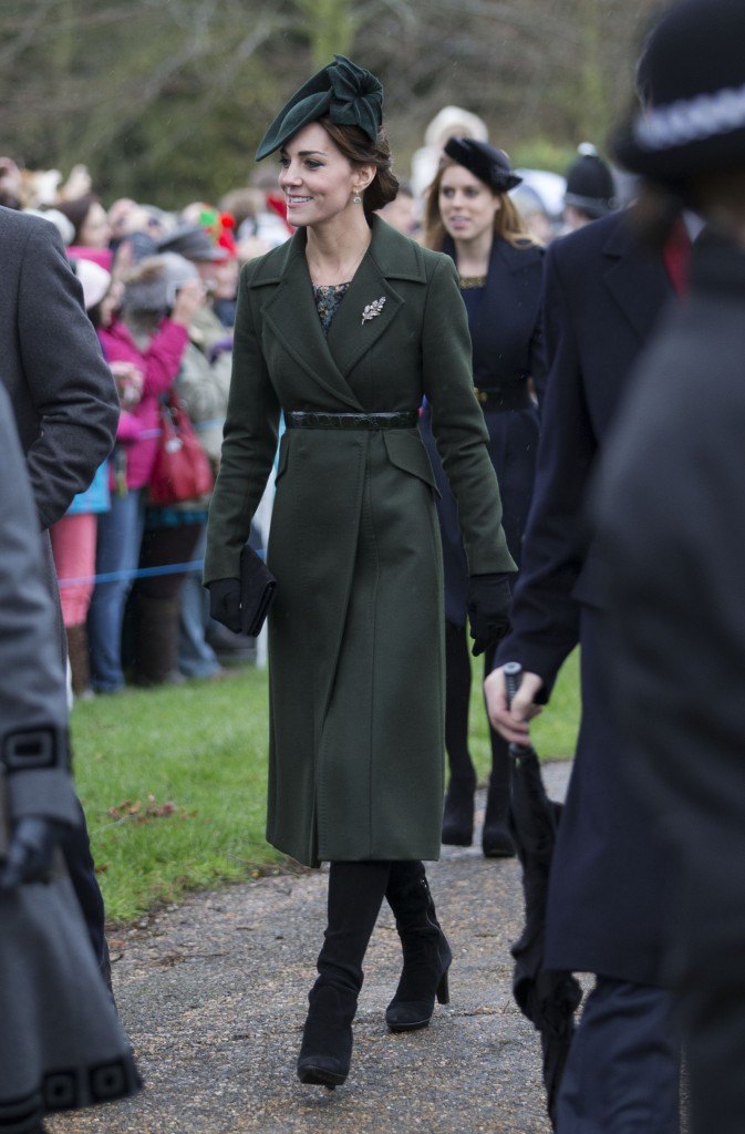 The Duchess of Cambridge arriving at the Christmas Day church service at Sandringham. Picture by Stephen Lock / i-Images