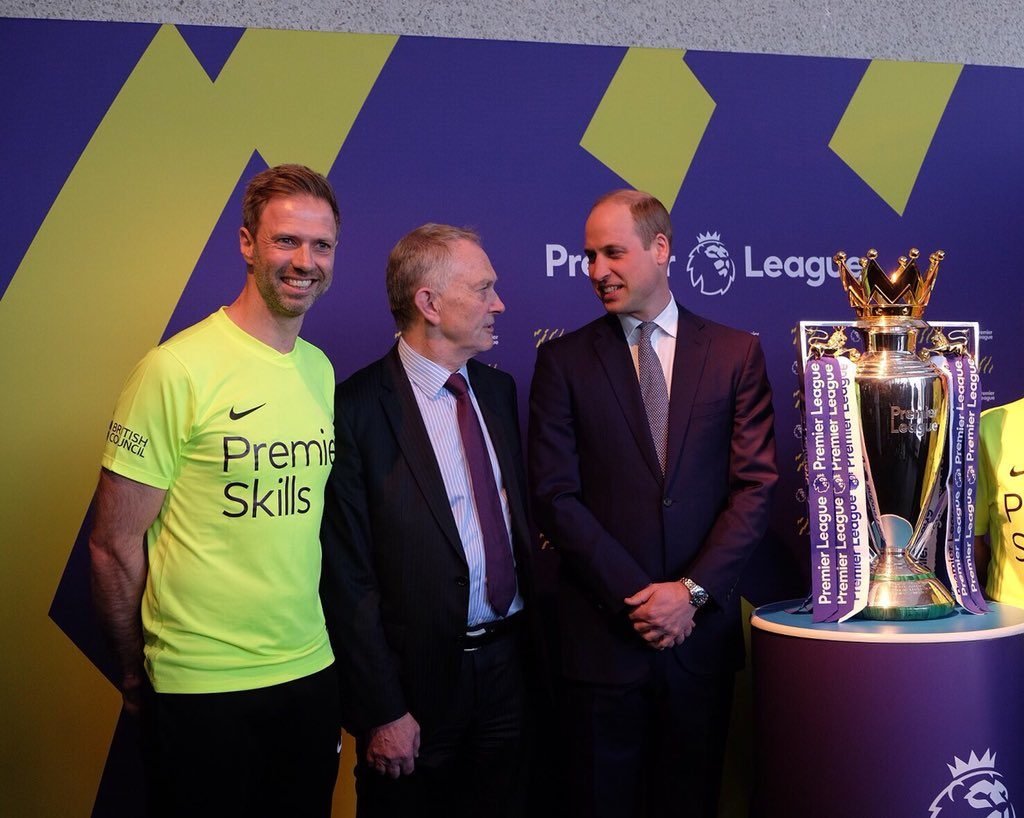 Prince William viewing Premier League trophy
